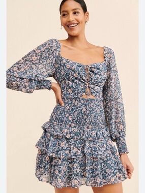 EUC ASTR the Label Marietta Floral Mini Dress in Blue Peach